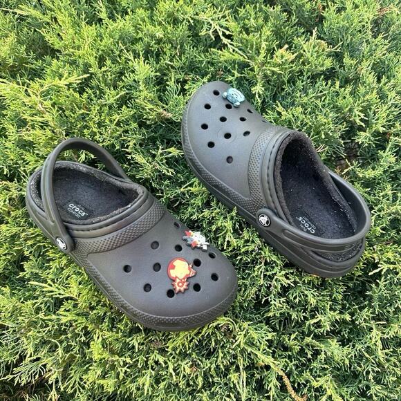 Crocs Classic‎ Lined Clogs With Charms Unisex Size M7 W9 Black Sandals - Picture 4 of 15